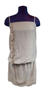 Calvin Klein Jeans Tan Chiffon Summer Dress Embroidered Scalloped Sz XL Women's